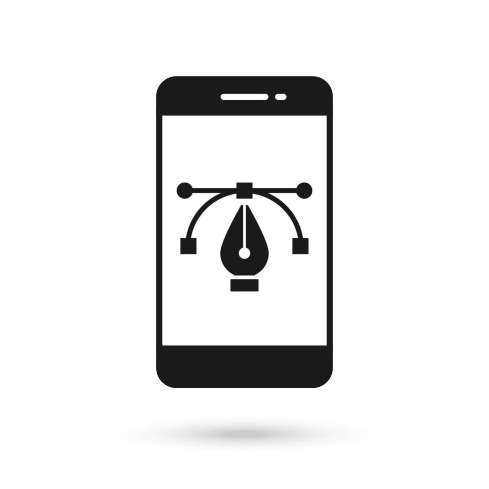 Mobile phone flat design icon with pen tool sign. vector