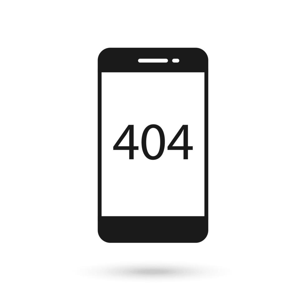 icono de diseño plano de teléfono móvil con signo 404 no encontrado. vector