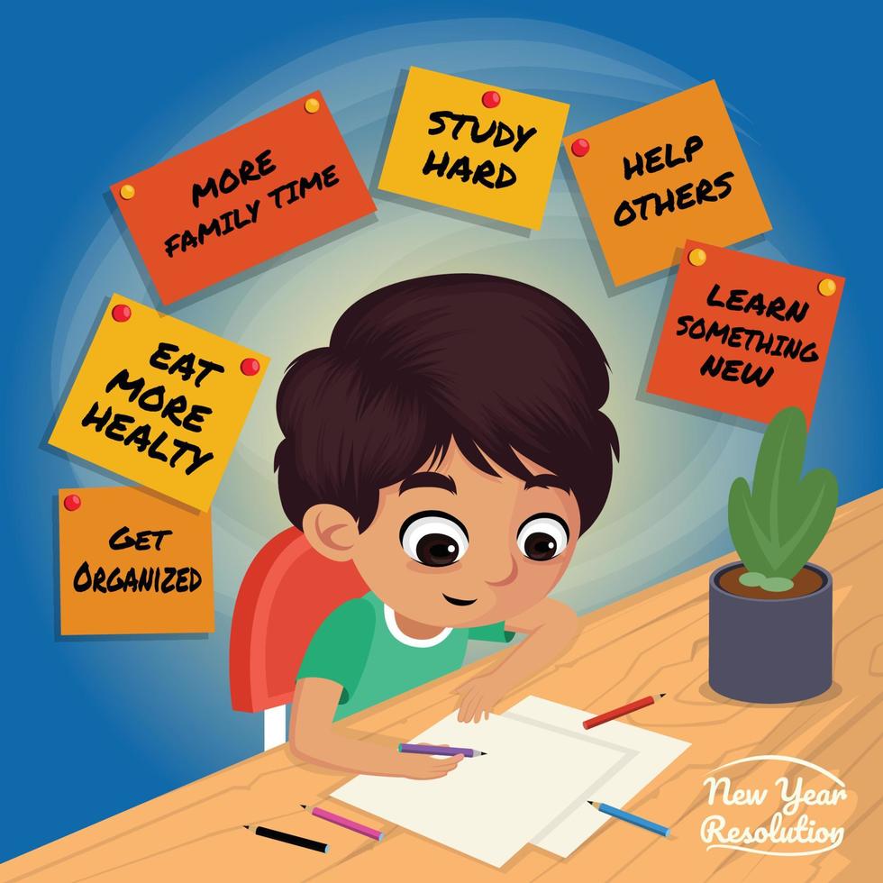 Children Write His New Year Resolution vector