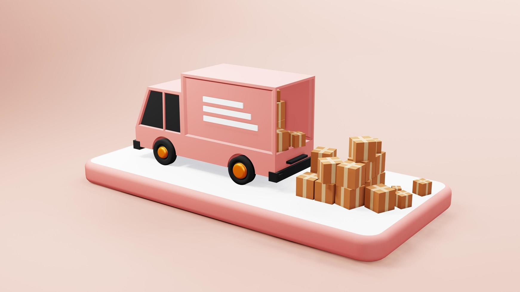 Delivery Truck On Smartphone 3D Rendering Photo