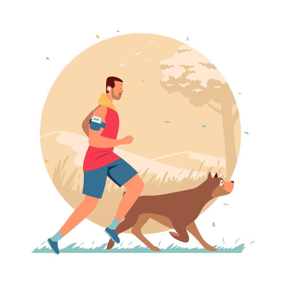 hombre corriendo con su perro vector