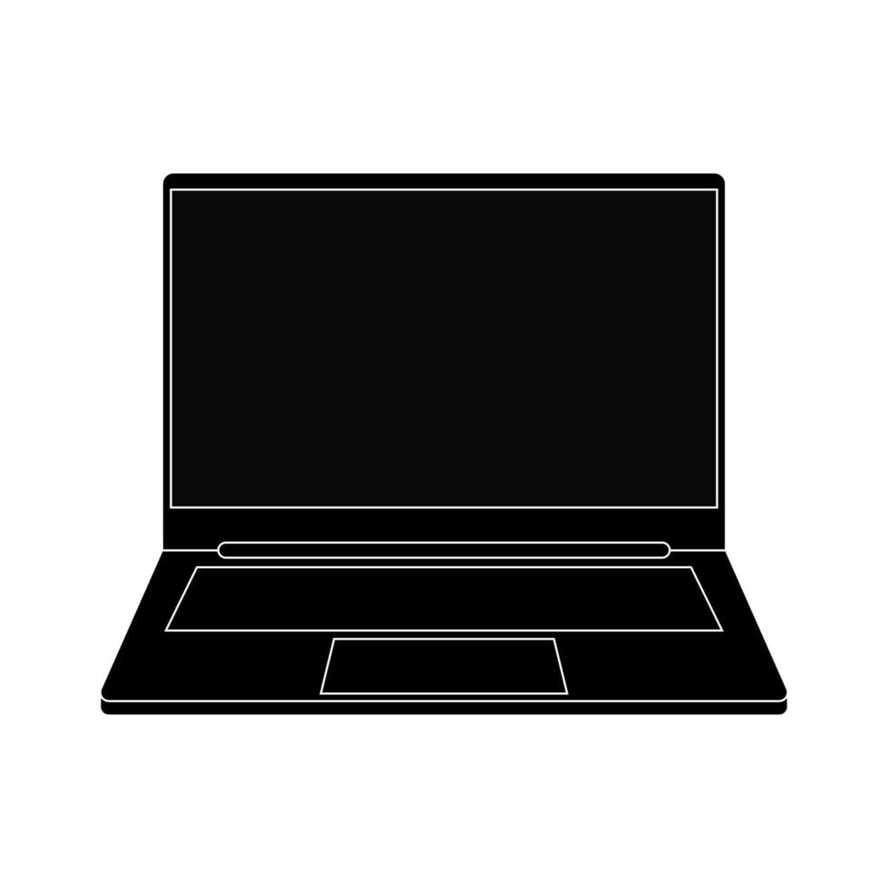 Laptop icon. Thin frame notebook or ultrabook. Simple flat symbol of laptop computer. Perfect black pictogram icon with empty monitor. Glyph computer symbol vector