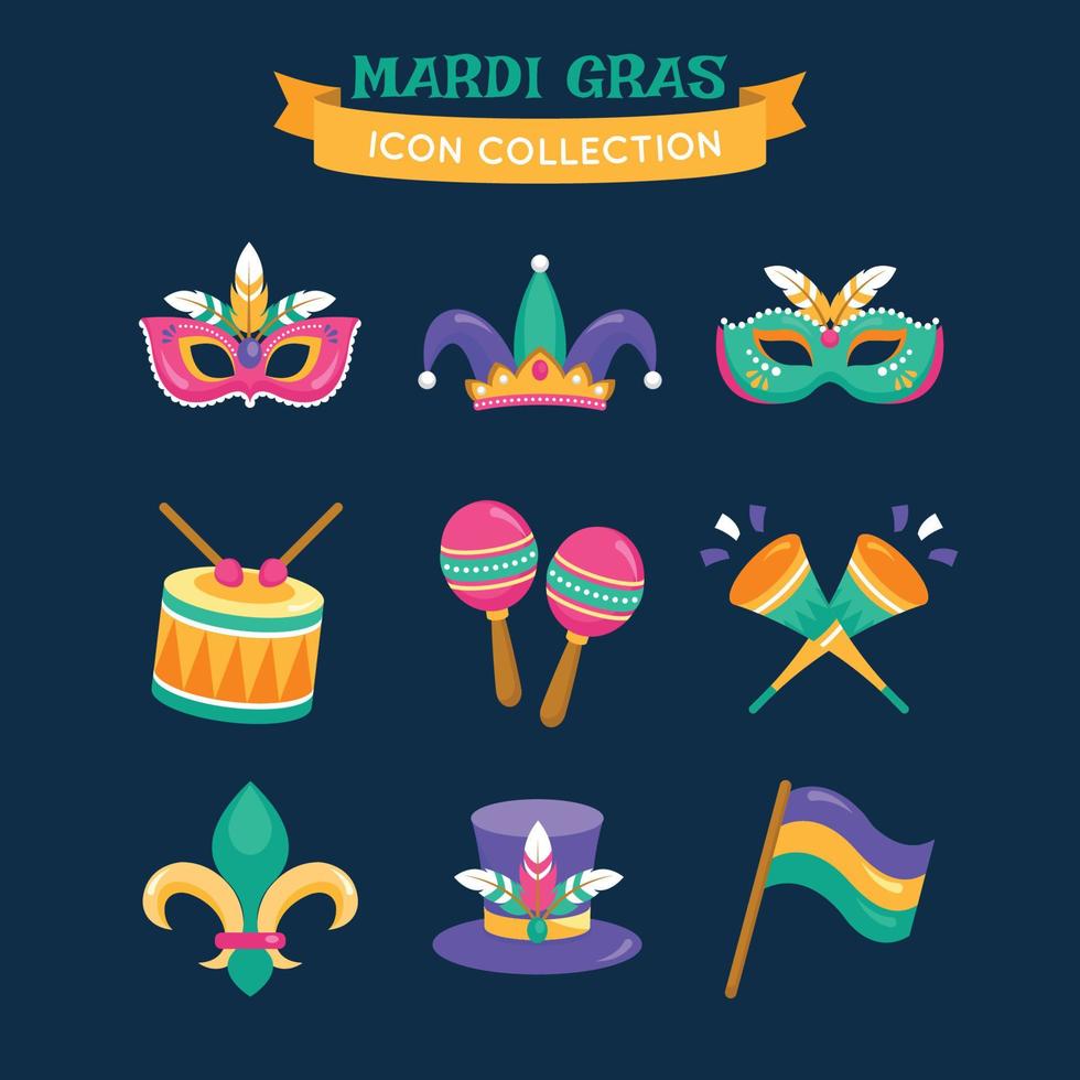 instrumentos y ropa traídos para el carnaval de mardi gras vector