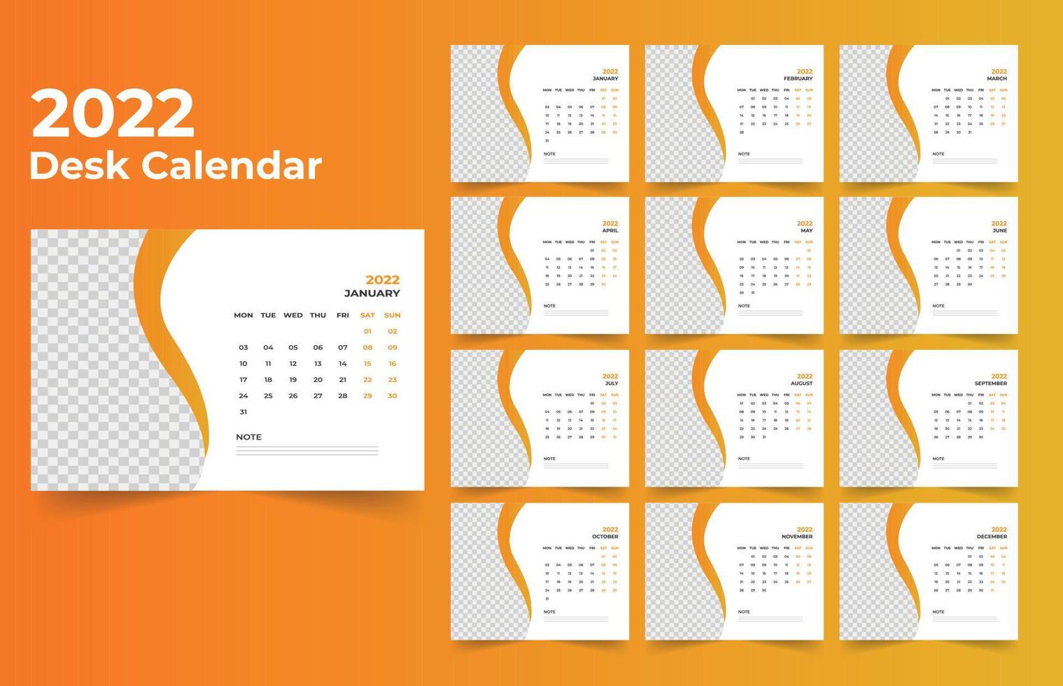 Desk calendar design 2022 vector