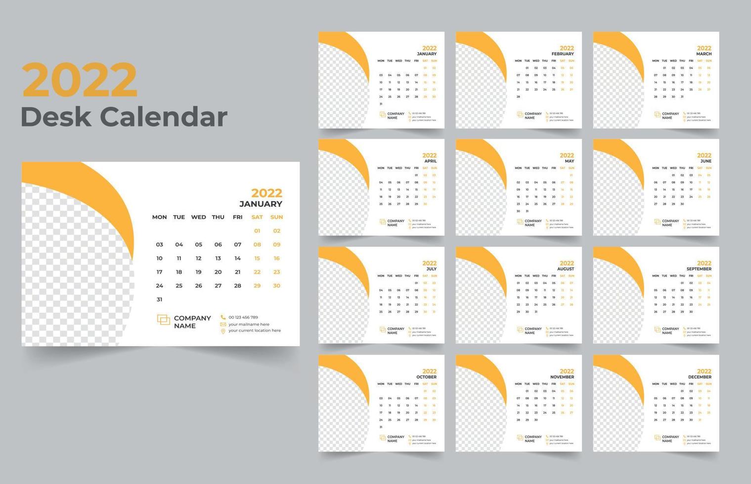 Desk calendar design 2022 vector