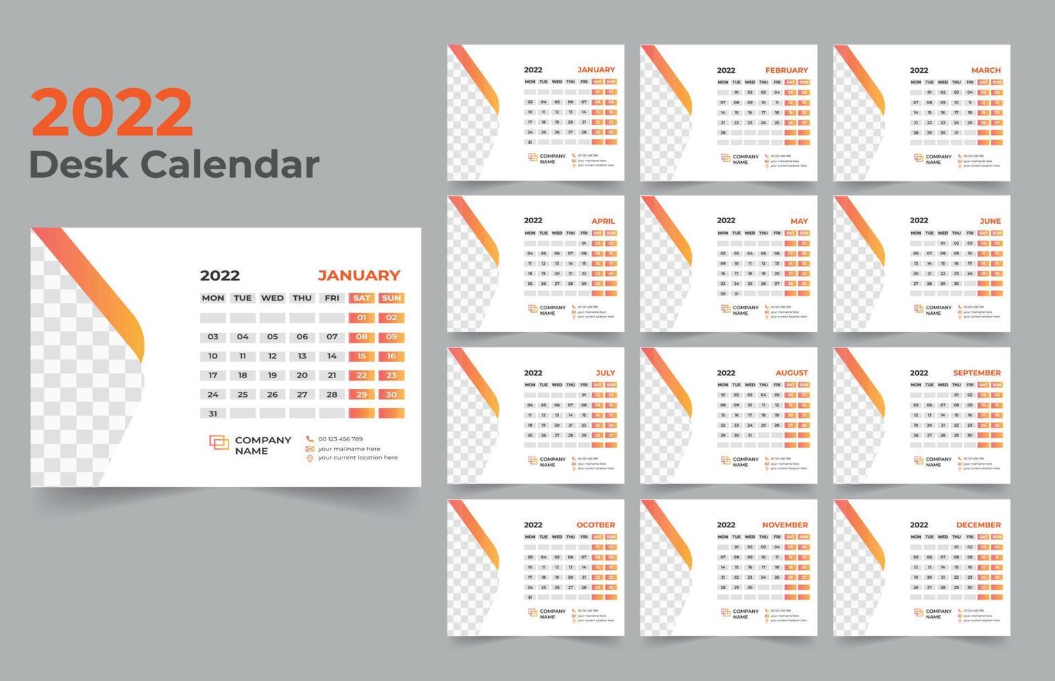 diseño de calendario de escritorio 2022 vector