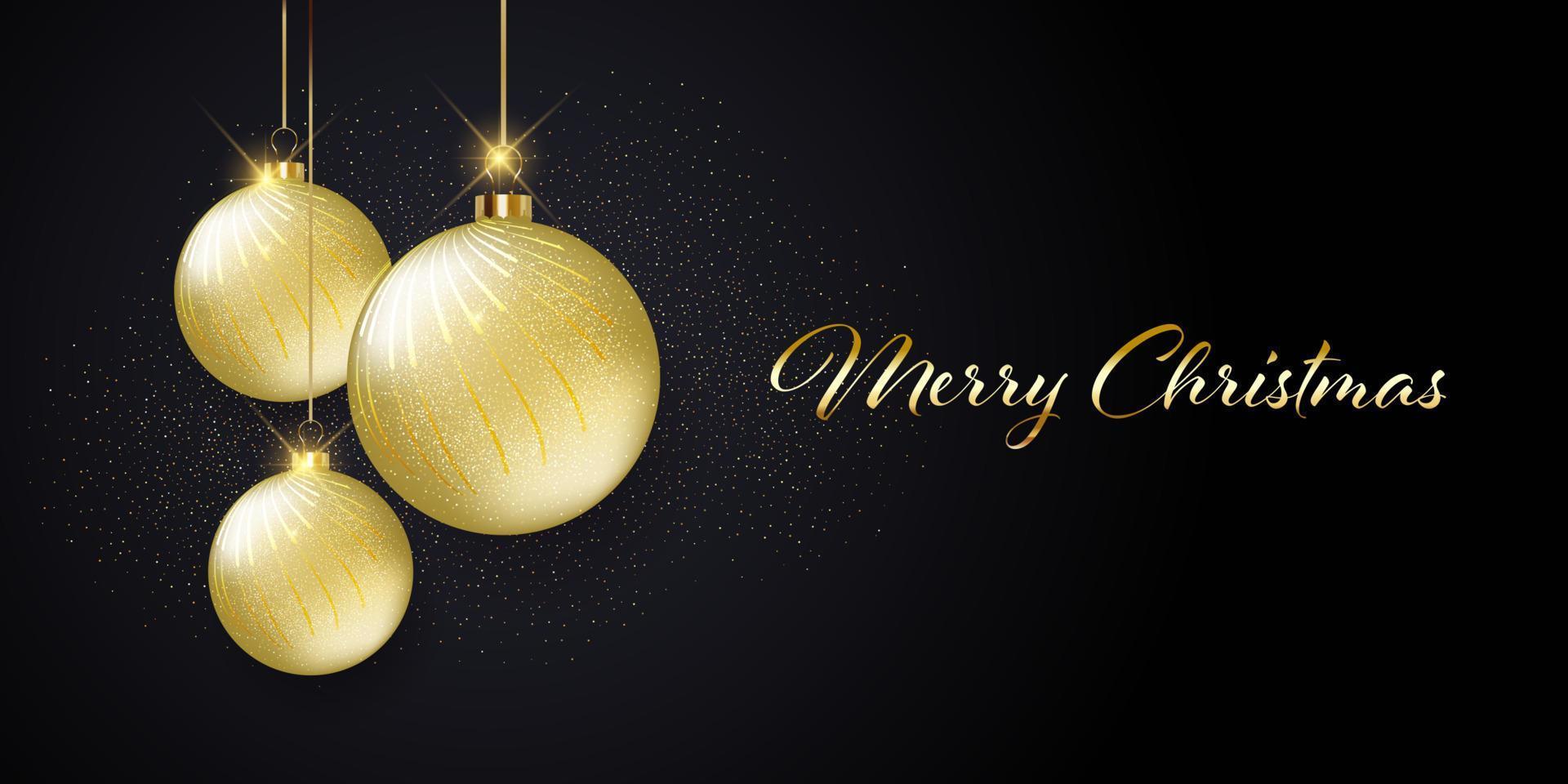 christmas banner with sparkling gold baubles design vector