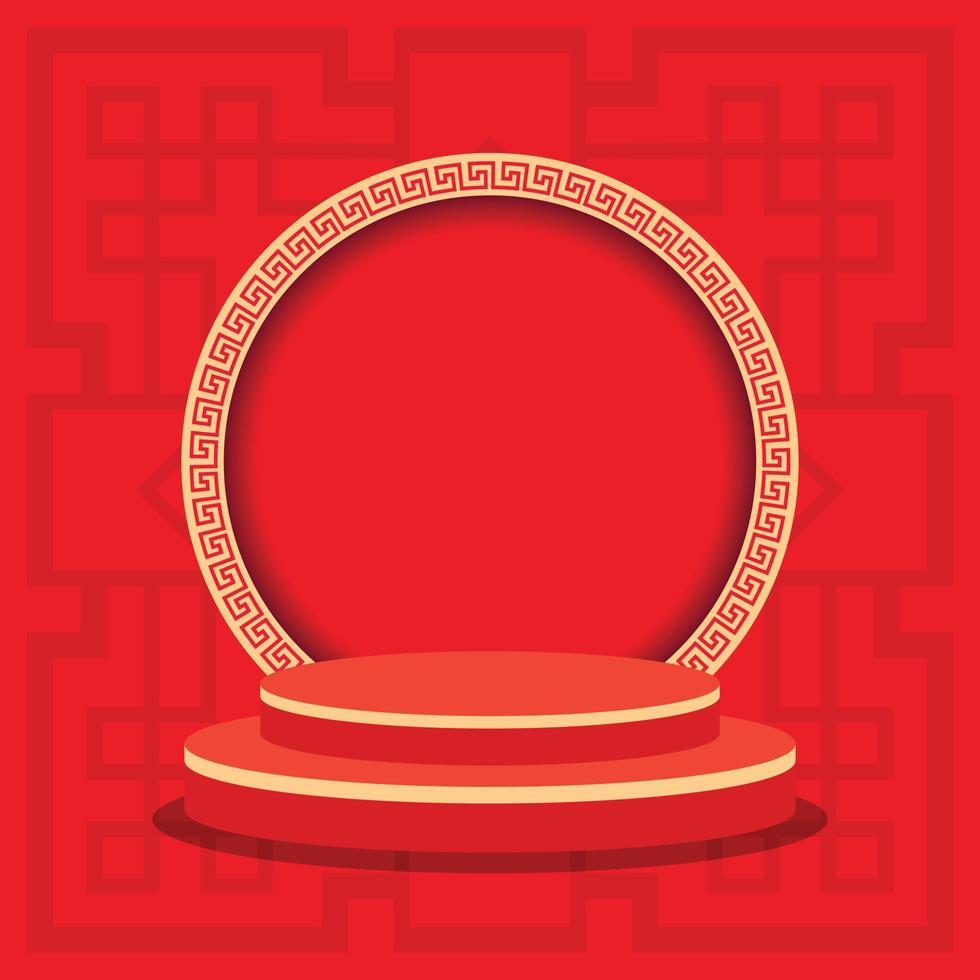 Chinese New Year theme product display. Mock up blank cylinder podium stage for product and showcase presentation. Product display background with traditional chinese pattern vector