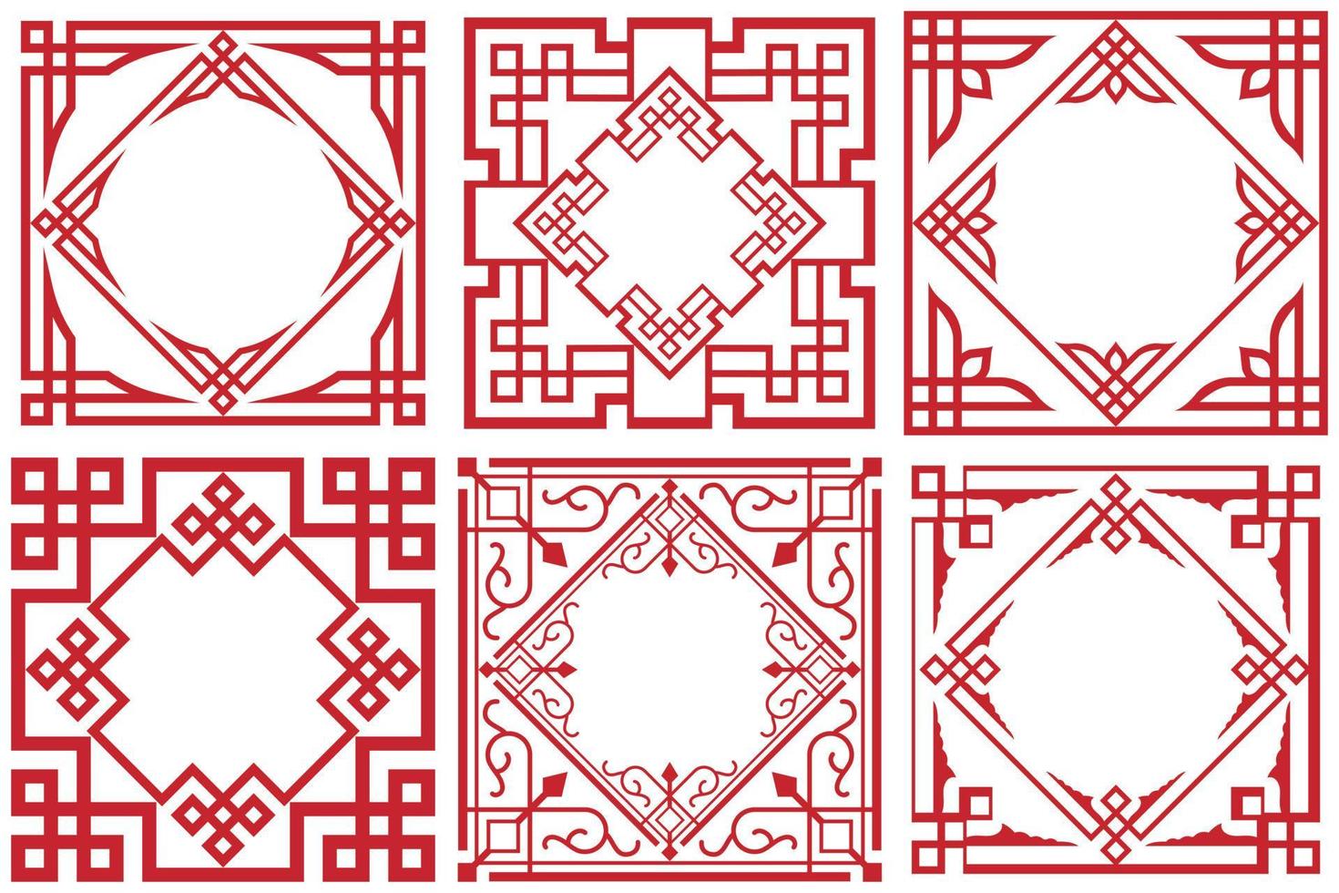 Collection set of decorative vintage oriental frames. Traditional Chinese ornament pattern frame set vector