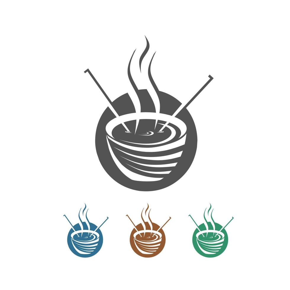 comida, tazón, palillos y elementos de logotipo de diseño de agua caliente. vector