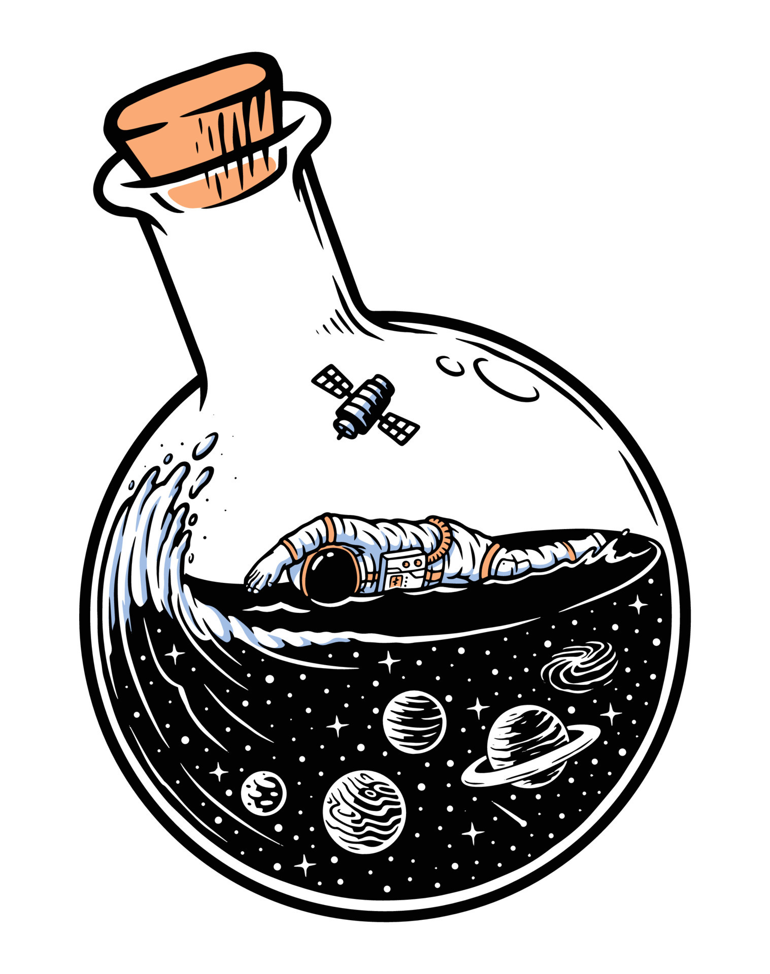 Astronauts swimming in space in a bottle illustration 4246674 Vector