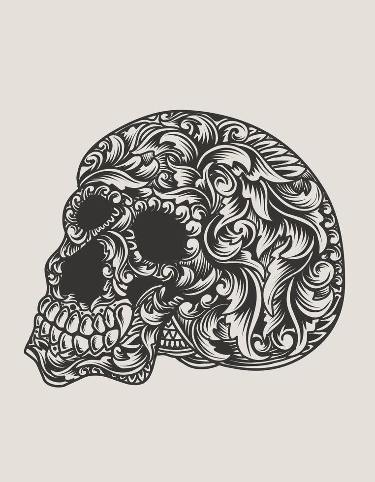 illustration skull head with ornament style vector