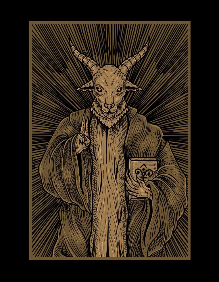 illustration baphomet god with engraving style vector