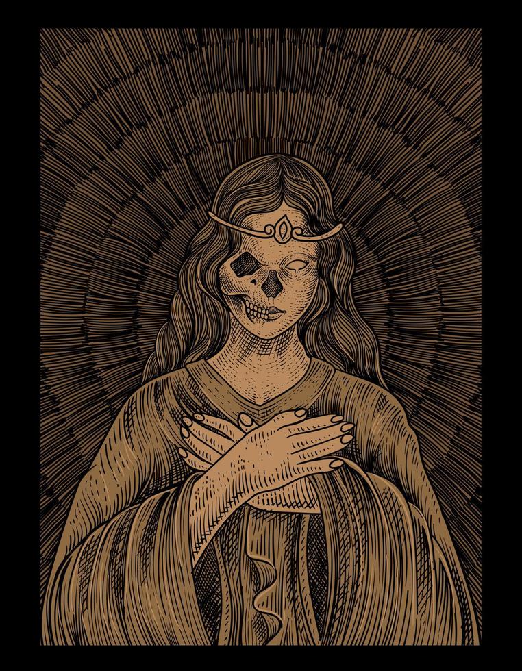 illustration santa maria skull with engraving style vector