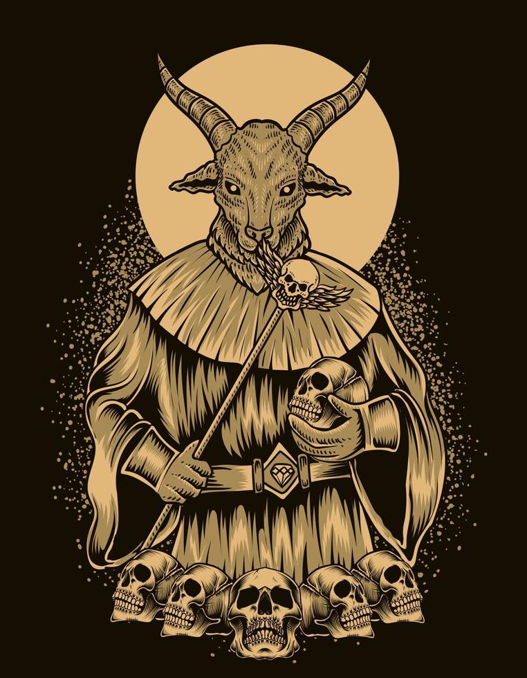 Ilustración dios baphomet con cabeza de calavera vector