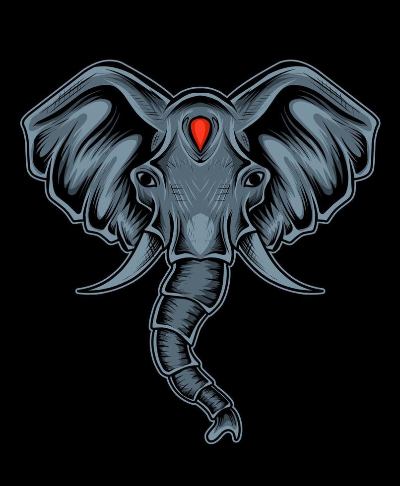 Illustration vector elephant head on black background.