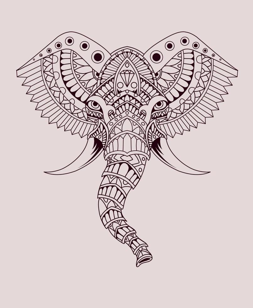 Illustration vector elephant head with mandala style