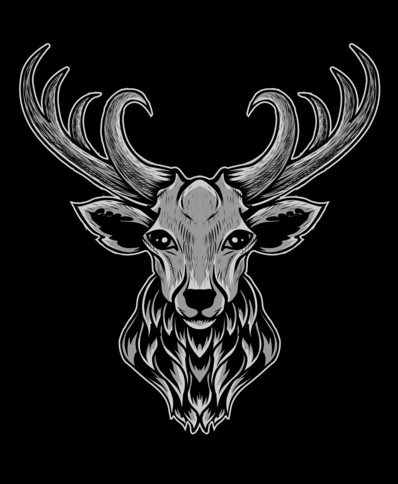 ilustración vectorial cabeza de ciervo sobre fondo negro. vector