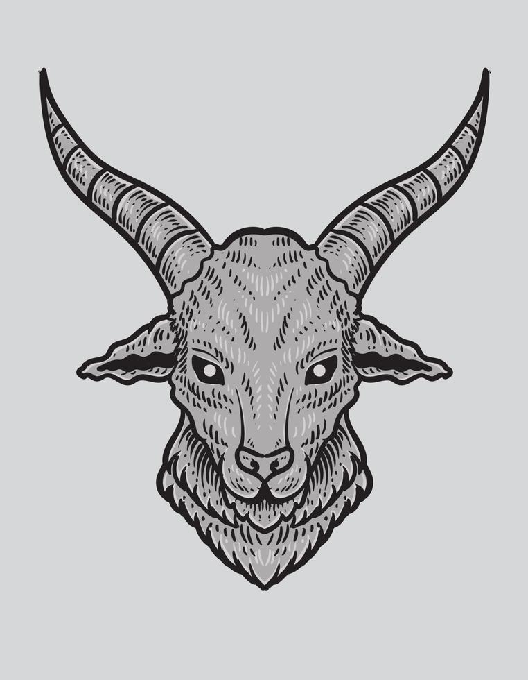 Ilustración cabeza de cabra sobre fondo blanco. vector