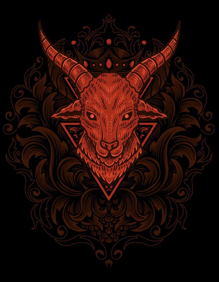 illustration goat head with engraving ornament vector