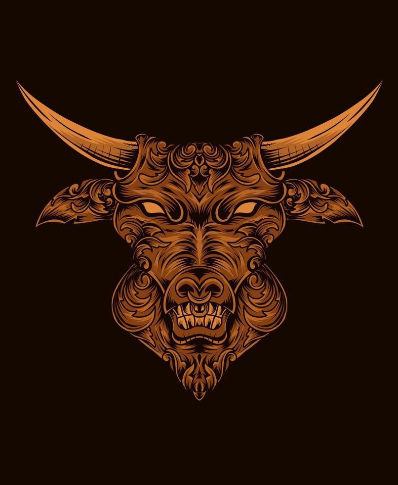 Illustration vector bull head hand drawn on black background.