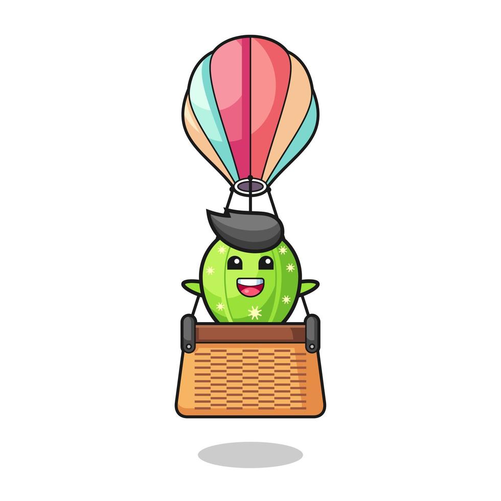 cactus mascot riding a hot air balloon vector