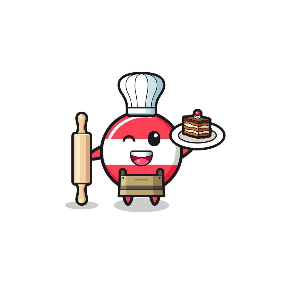 austria flag as pastry chef mascot hold rolling pin vector