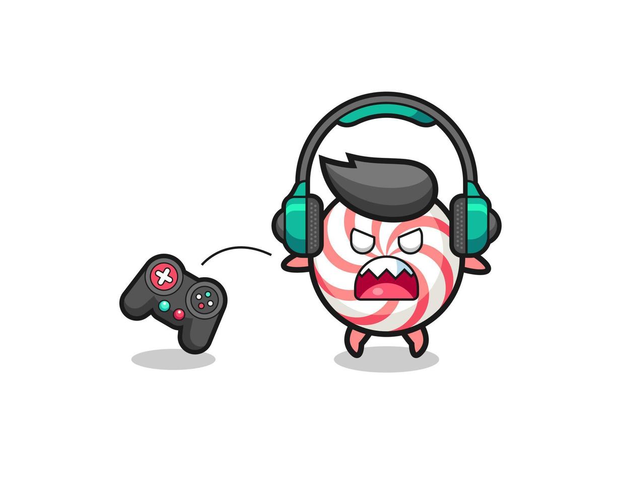 swirl lollipop gamer mascot is angry vector
