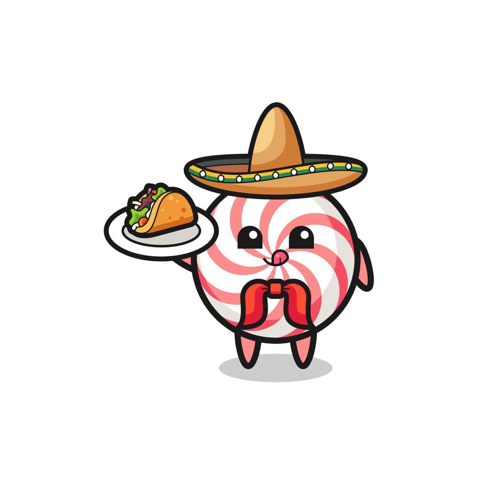 swirl lollipop Mexican chef mascot holding a taco vector