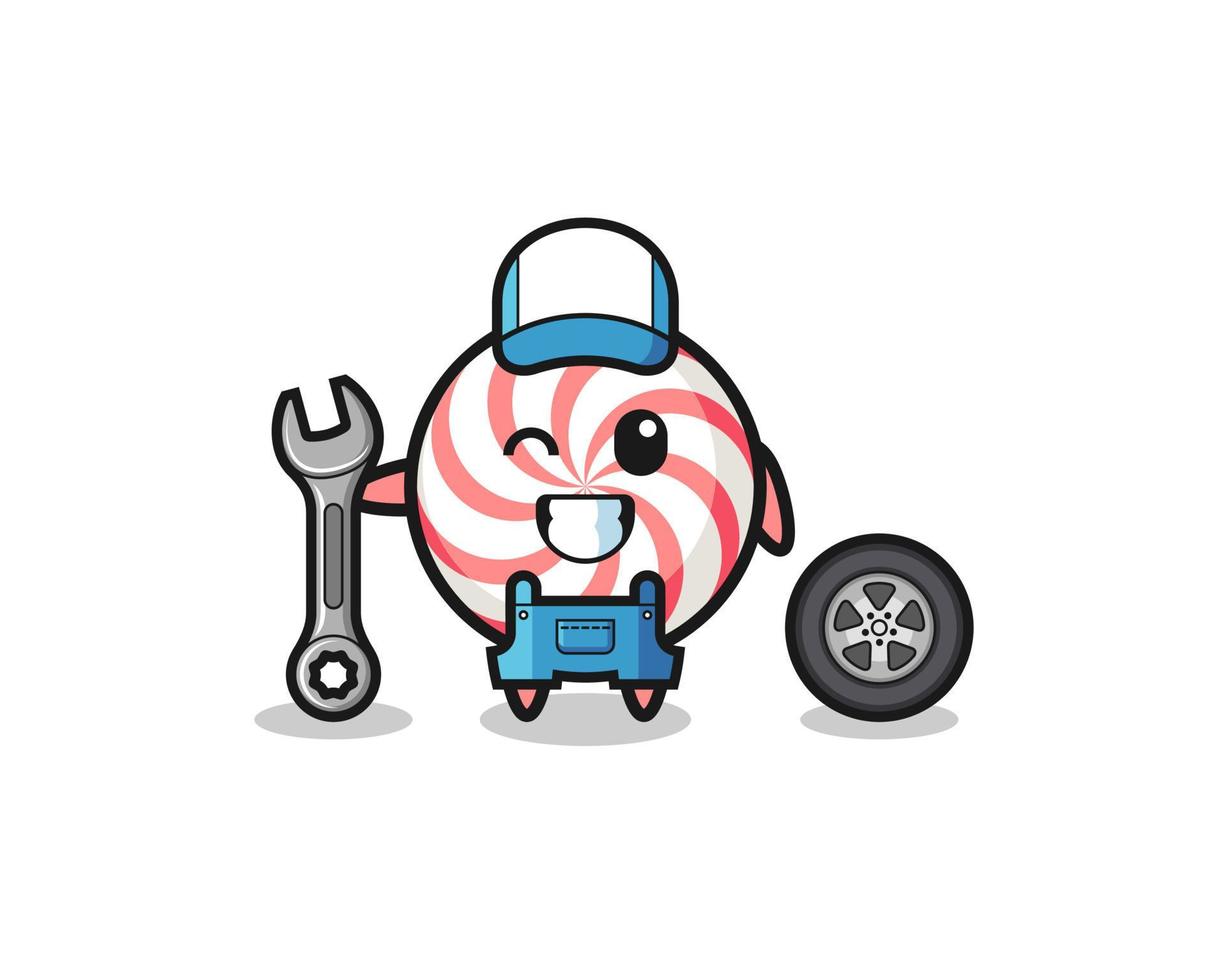 the swirl lollipop character as a mechanic mascot vector