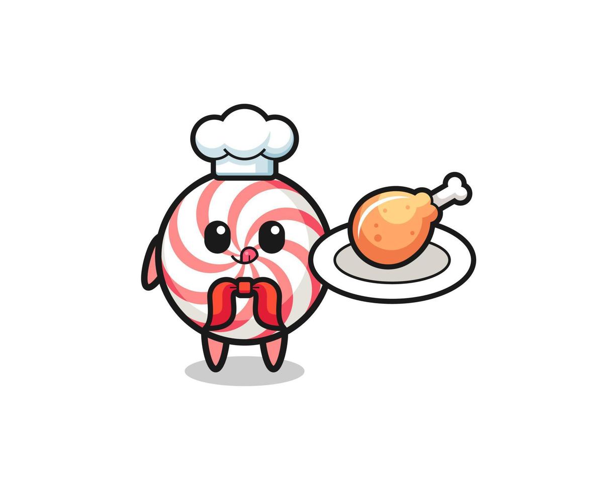 swirl lollipop fried chicken chef cartoon character vector