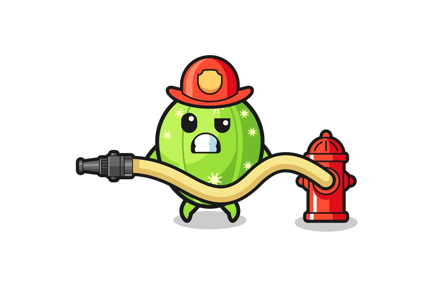 cactus cartoon as firefighter mascot with water hose vector