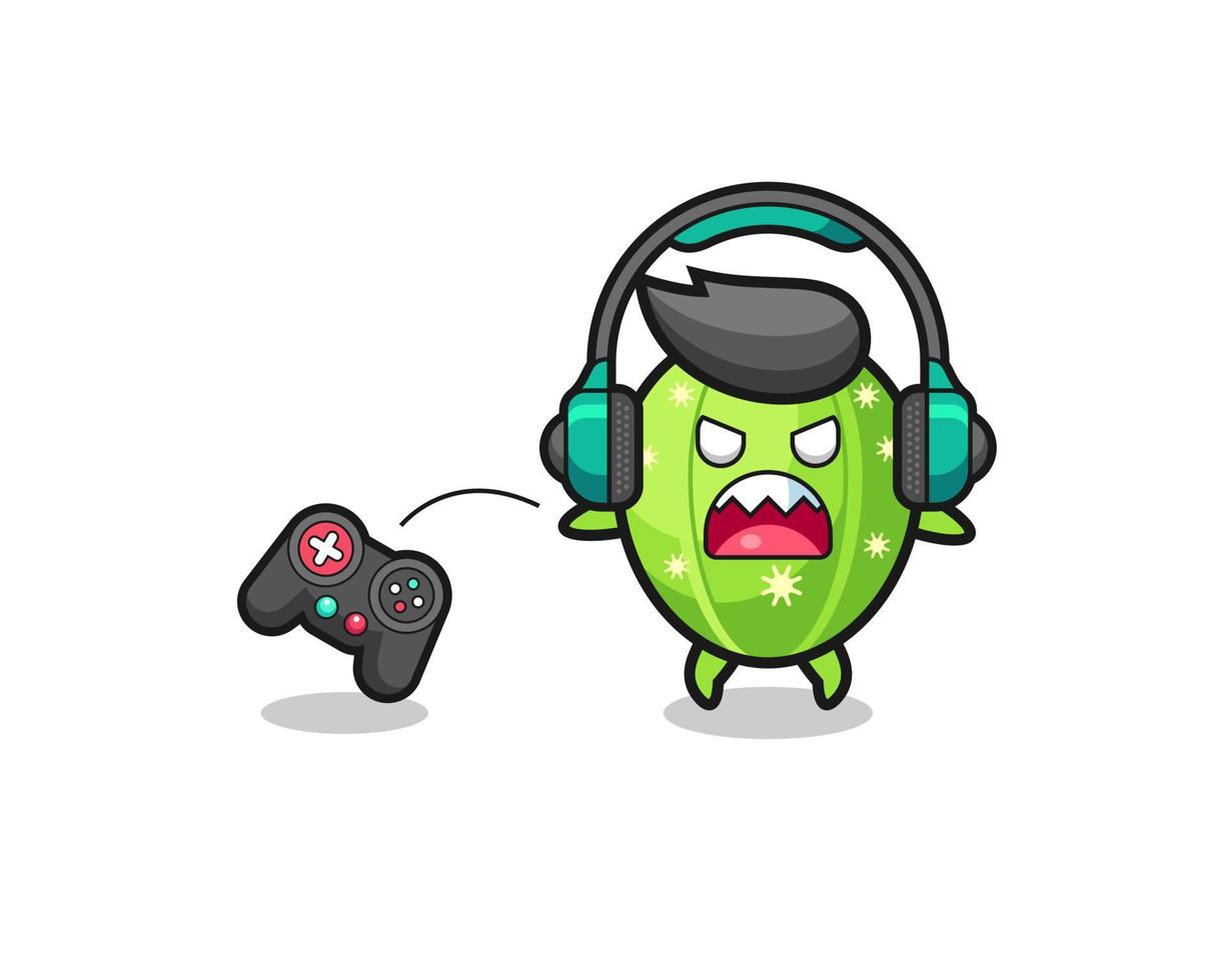 cactus gamer mascot is angry vector
