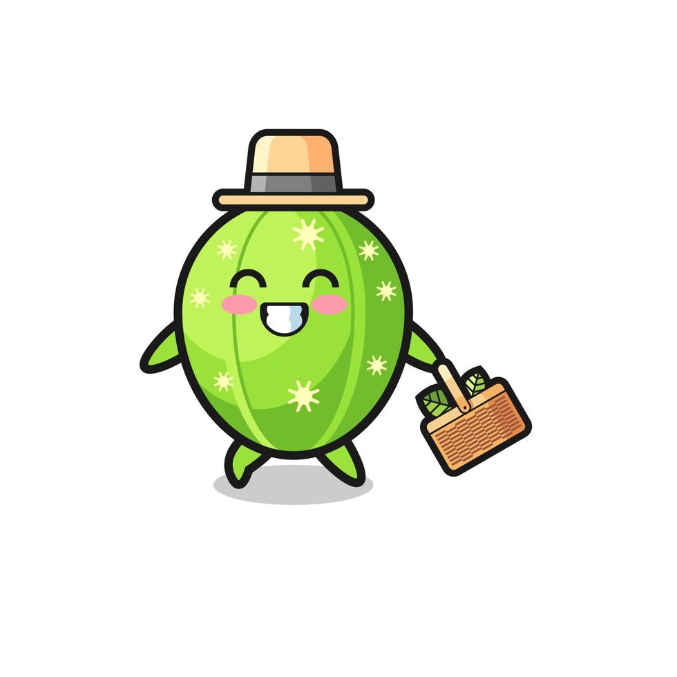 personaje de herbolario de cactus buscando una hierba vector