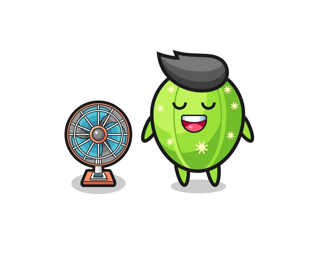 cute cactus is standing in front of the fan vector