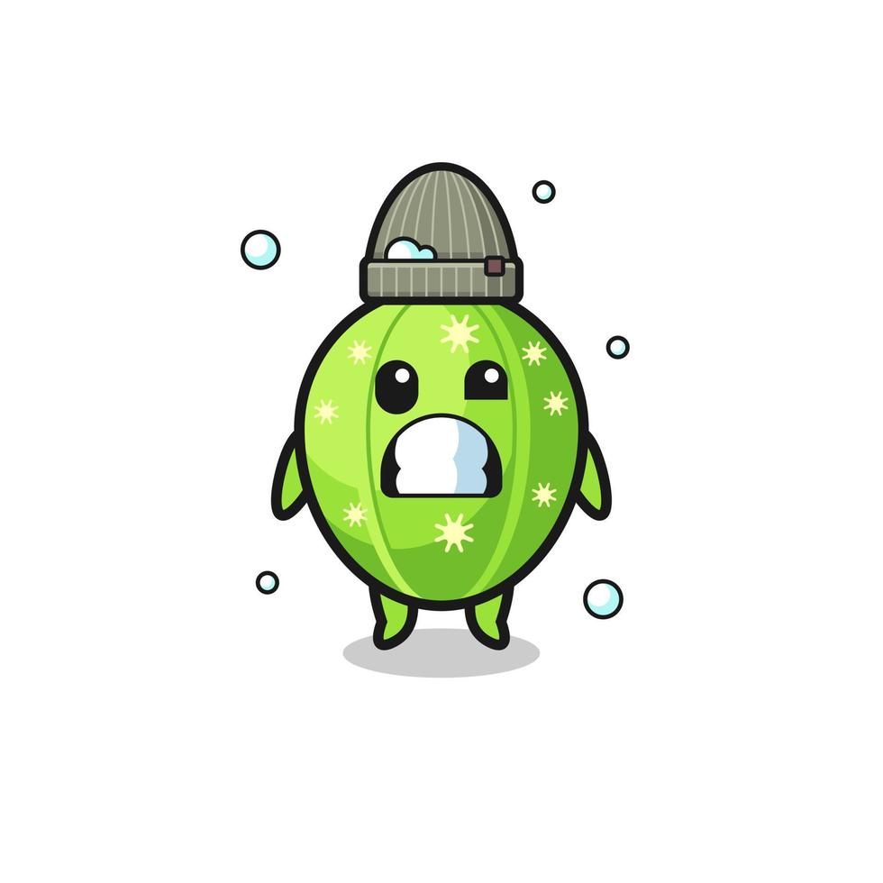 cute cartoon cactus with shivering expression vector