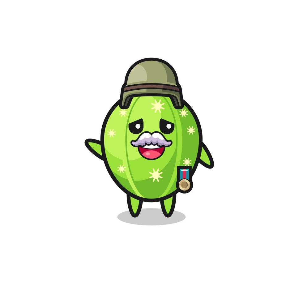 cute cactus as veteran cartoon vector