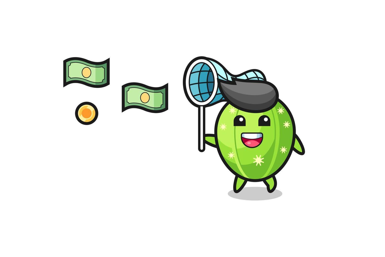 ilustración del cactus atrapando dinero volador vector