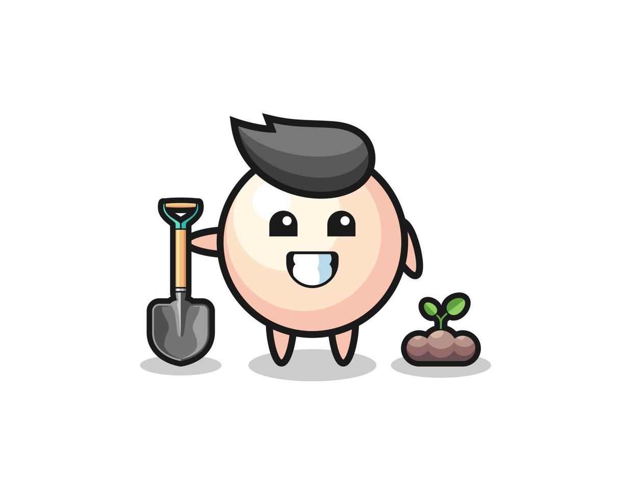 cute pearl cartoon is planting a tree seed vector