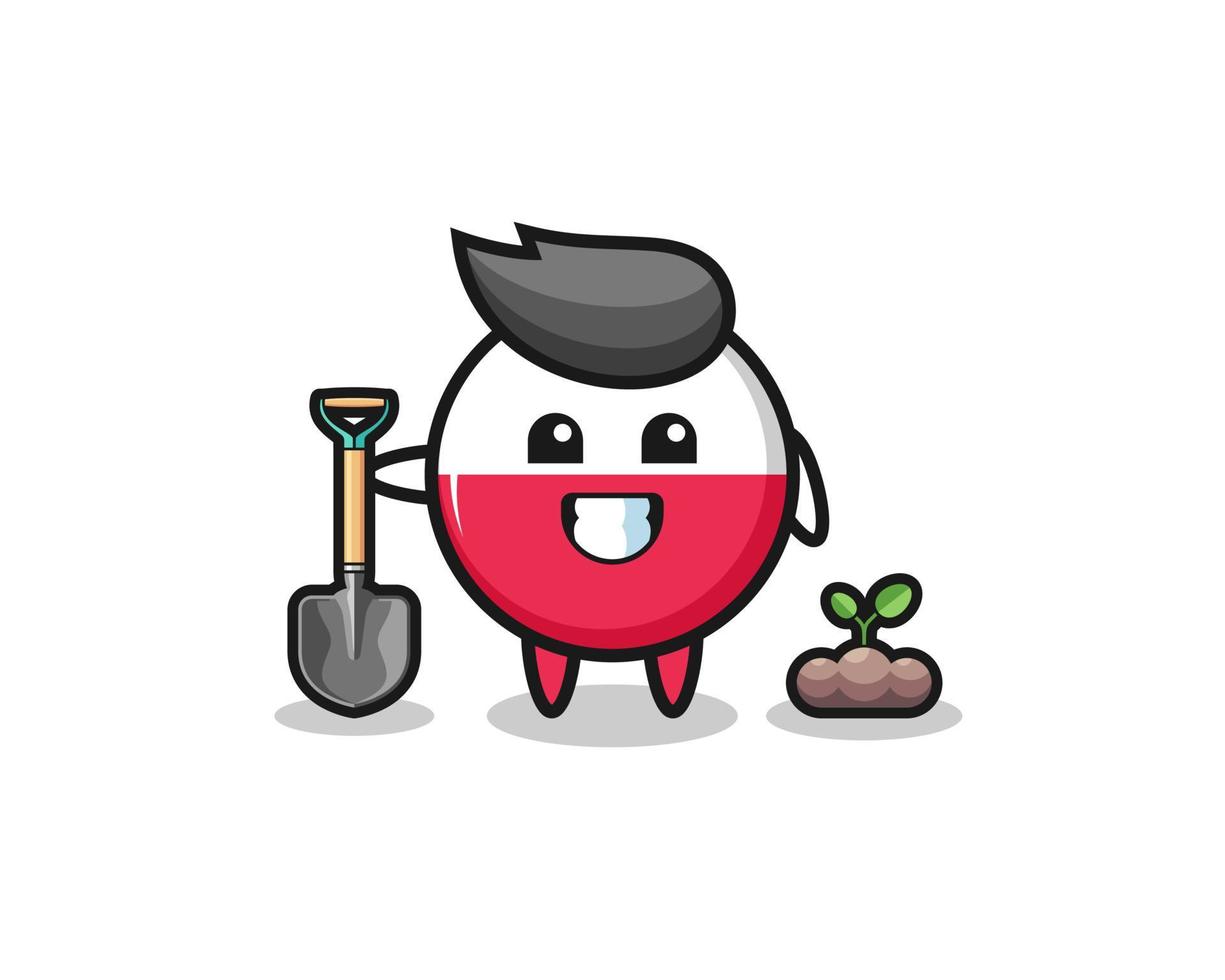 cute poland flag cartoon is planting a tree seed vector