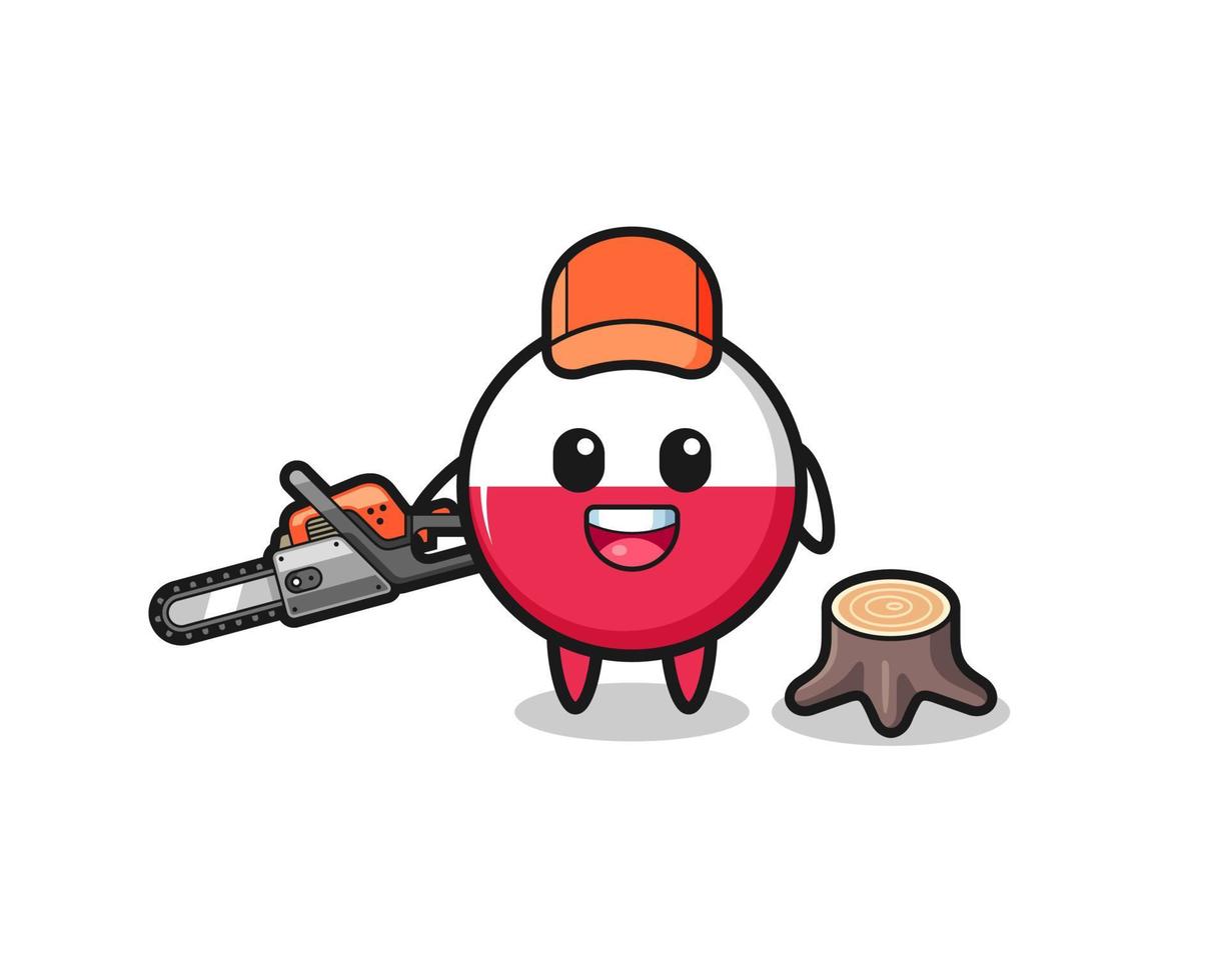 poland flag lumberjack character holding a chainsaw vector