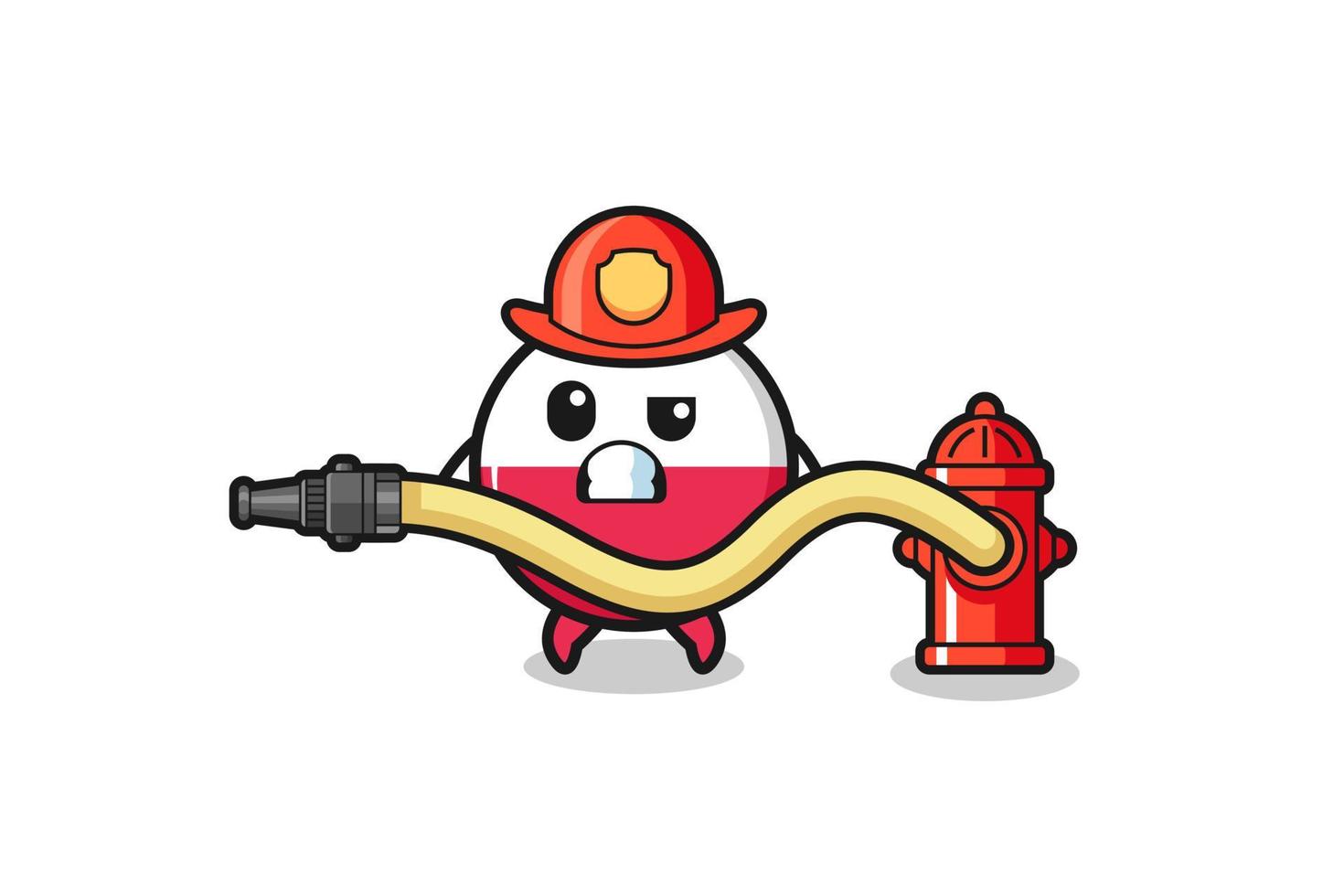 poland flag cartoon as firefighter mascot with water hose vector