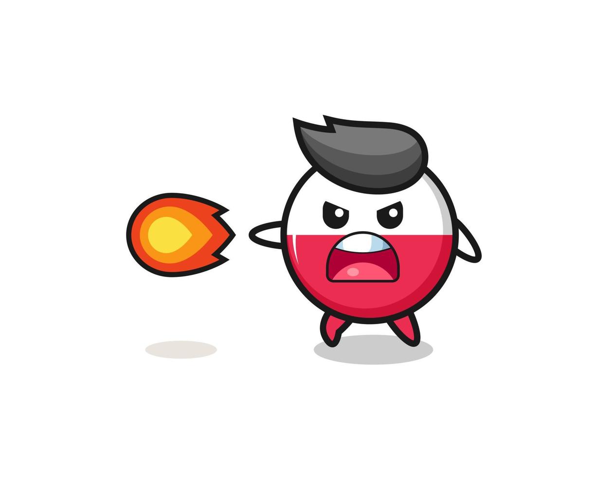 cute poland flag mascot is shooting fire power vector