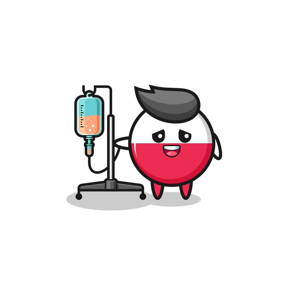 cute poland flag character standing with infusion pole vector