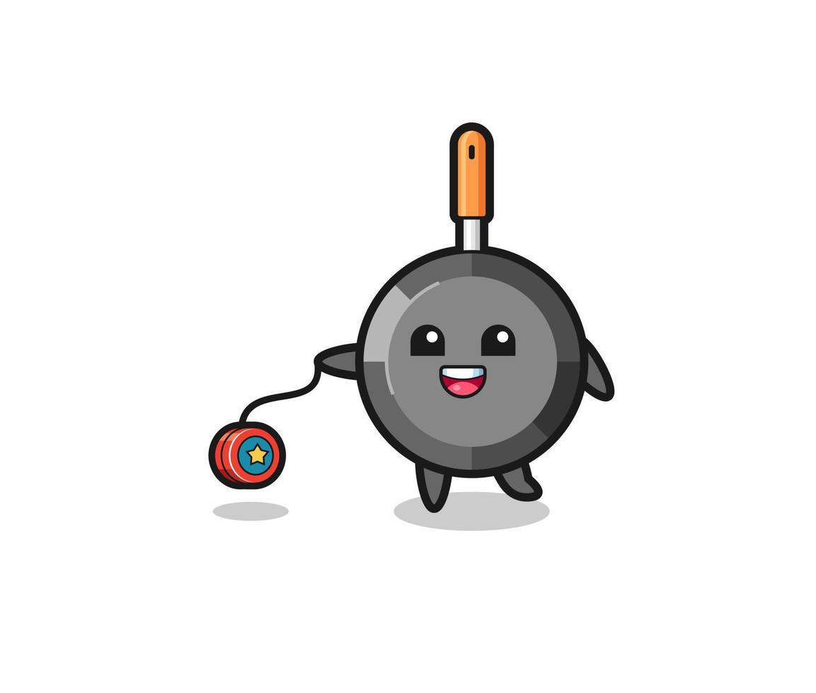 cartoon of cute frying pan playing a yoyo vector