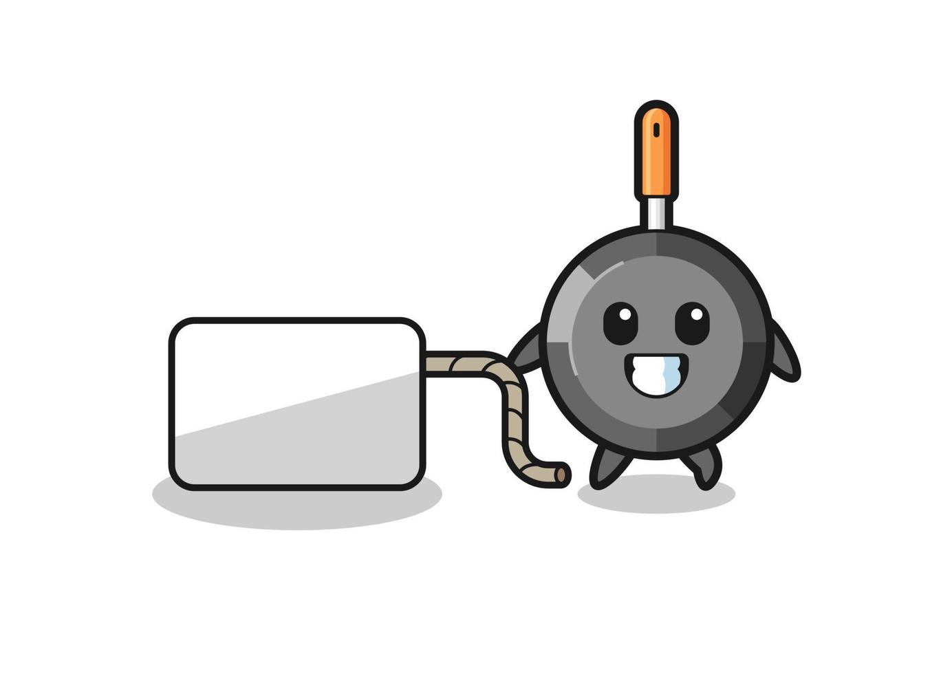 frying pan cartoon is pulling a banner vector