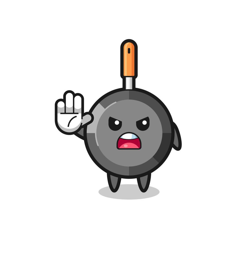 frying pan character doing stop gesture vector