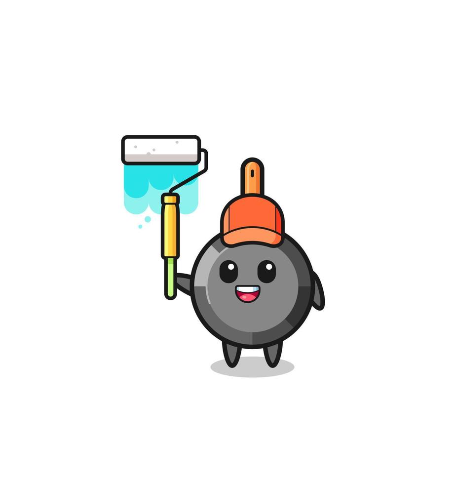 the frying pan painter mascot with a paint roller vector