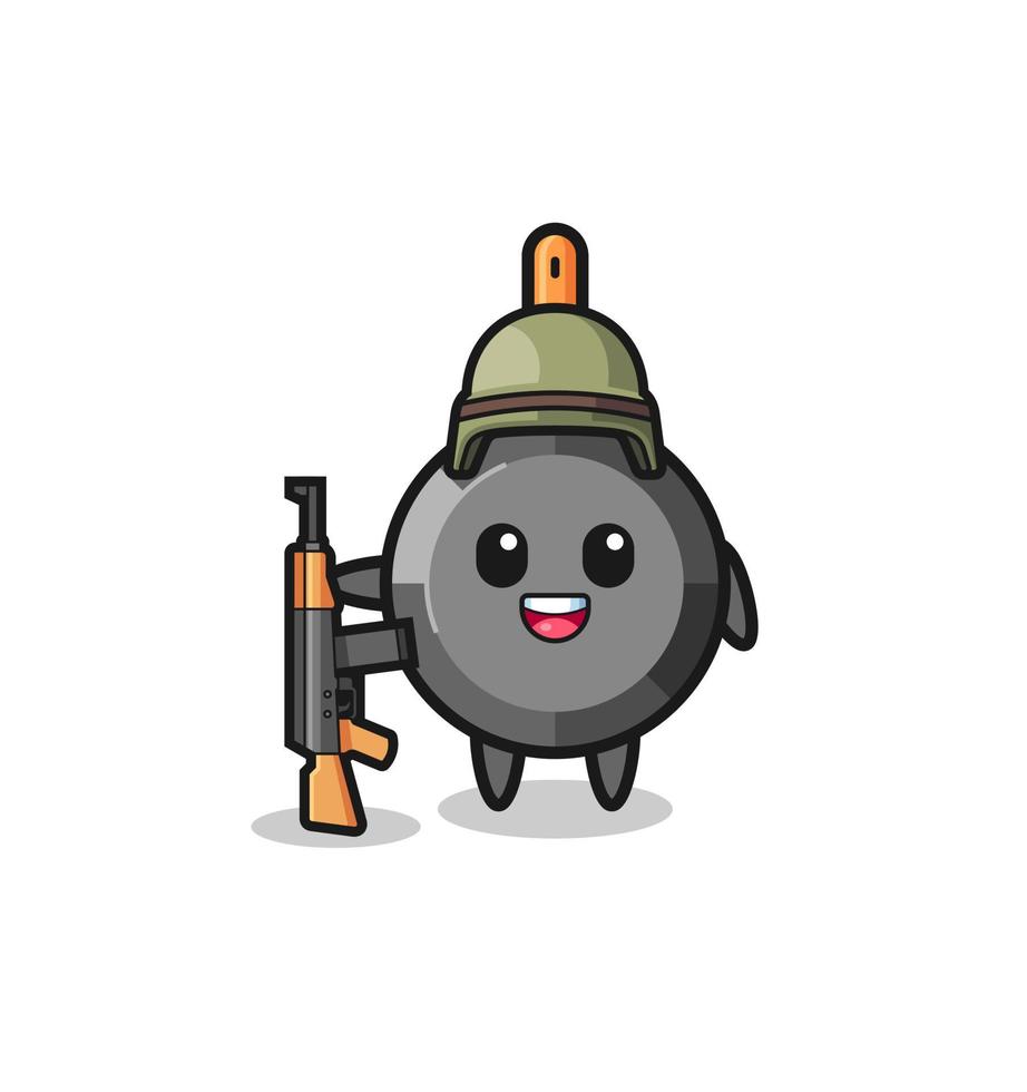 cute frying pan mascot as a soldier vector