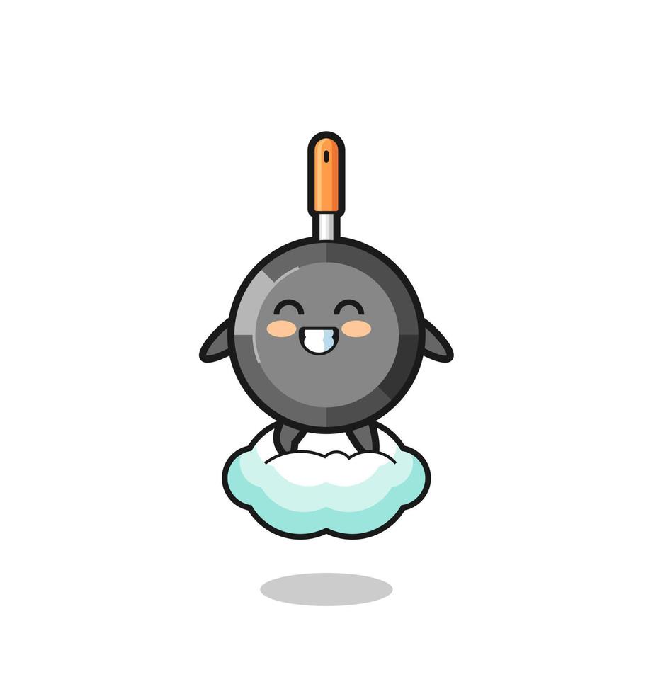 cute frying pan illustration riding a floating cloud vector